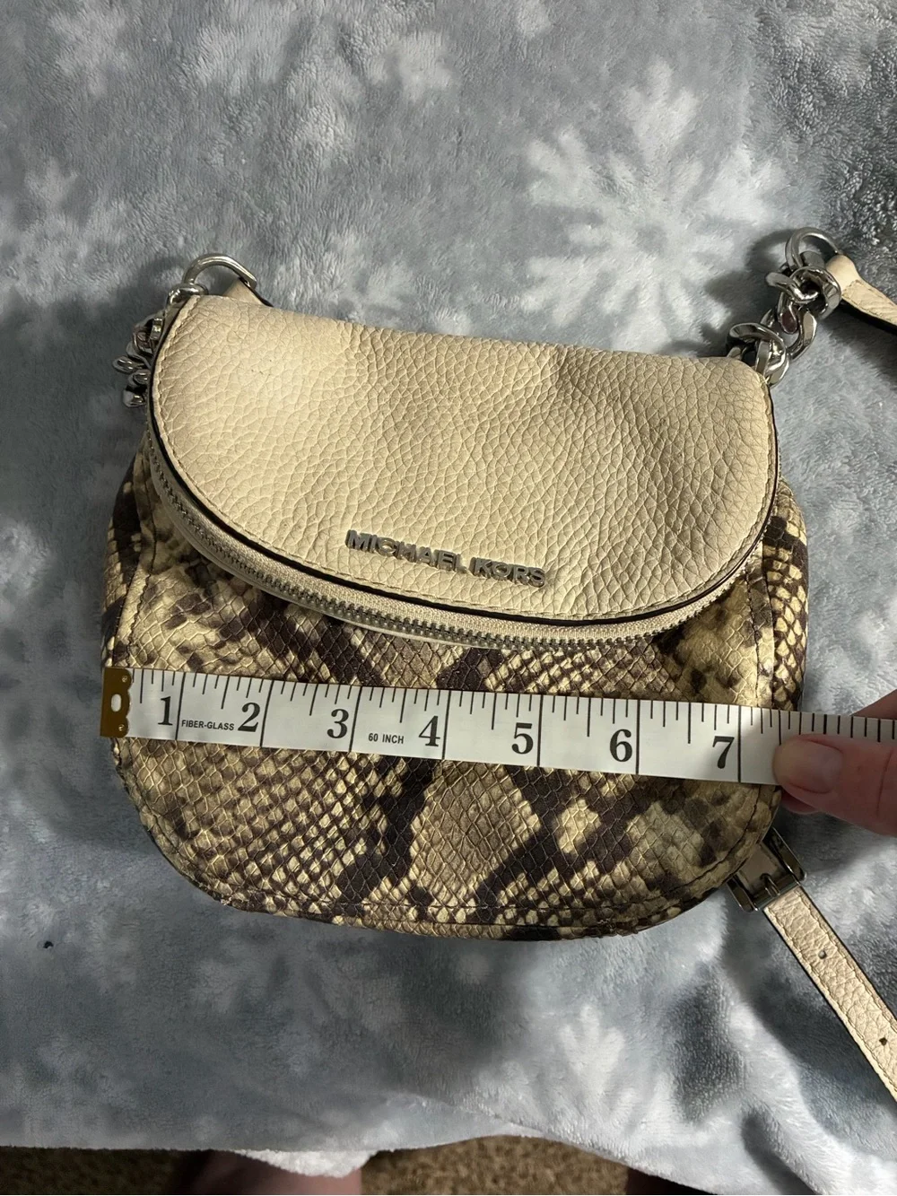 Michael Kors Cream & Brown Snake-Print Crossbody Saddle Bag